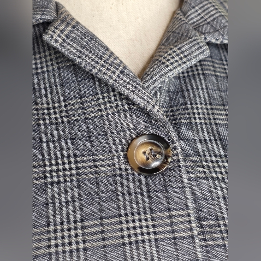 Farrow M Cropped Plaid Button Front Jacket Glen Check Boxy Stretch Blazer - Picture 8 of 10
